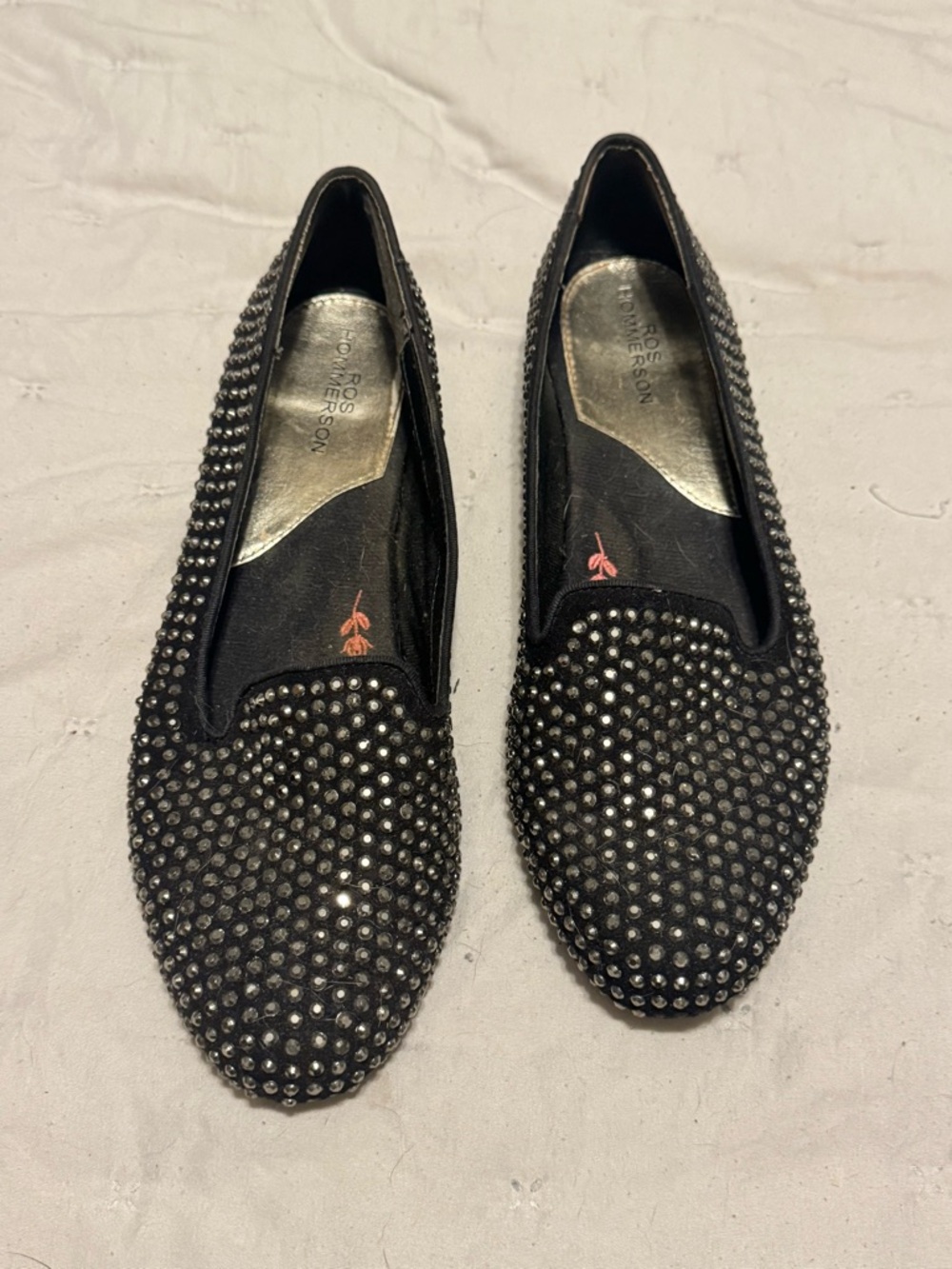 Ros Hommerson Crystal-Embellished Slip-On Flats